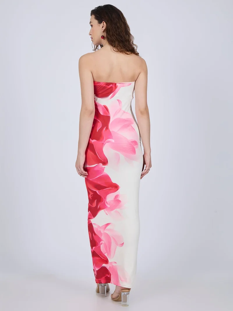 Outzidr  White Floral Printed Maxi Dress for Women | Best Price UAE